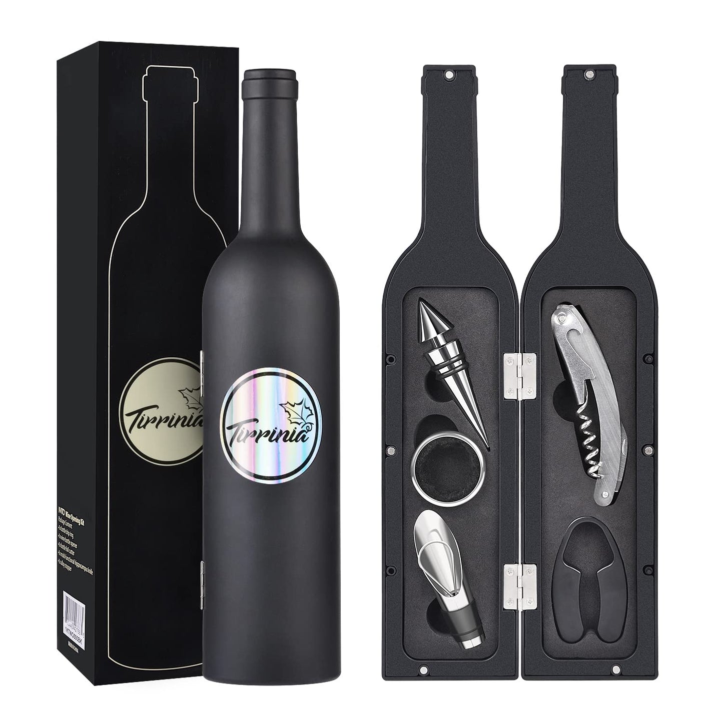 Wine Accessories Gift Set (Black), 5-Piece Bottle Corkscrew Opener Kit