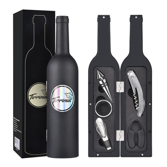 Wine Accessories Gift Set (Black), 5-Piece Bottle Corkscrew Opener Kit
