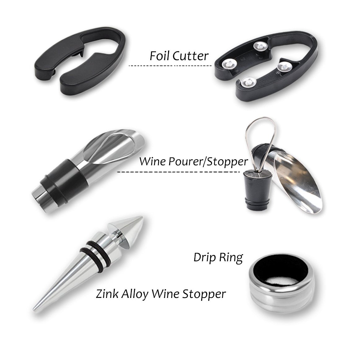 Wine Accessories Gift Set (Black), 5-Piece Bottle Corkscrew Opener Kit