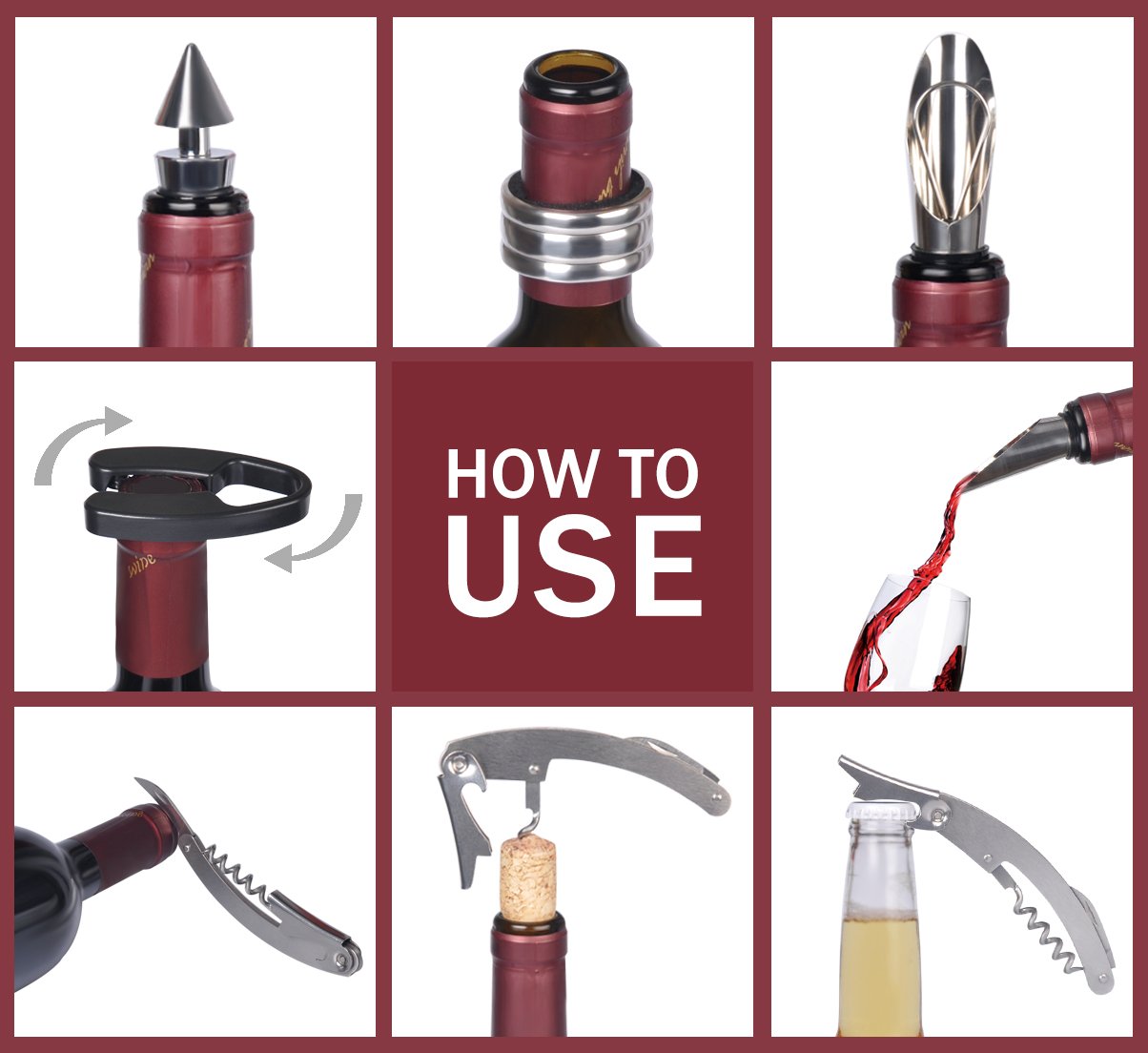Wine Accessories Gift Set (Black), 5-Piece Bottle Corkscrew Opener Kit