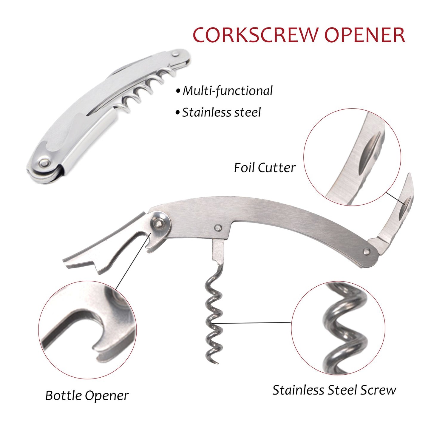 Wine Accessories Gift Set (Black), 5-Piece Bottle Corkscrew Opener Kit