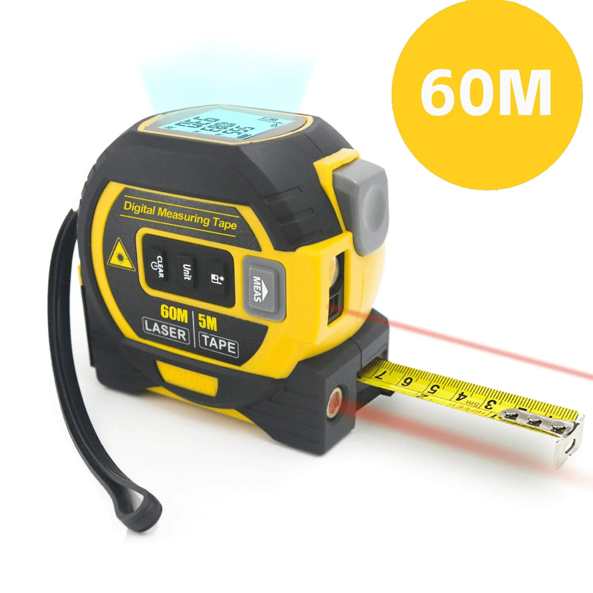 60m Laser Measure, Cross-line Laser Level, 5m Tape Measure Yellow