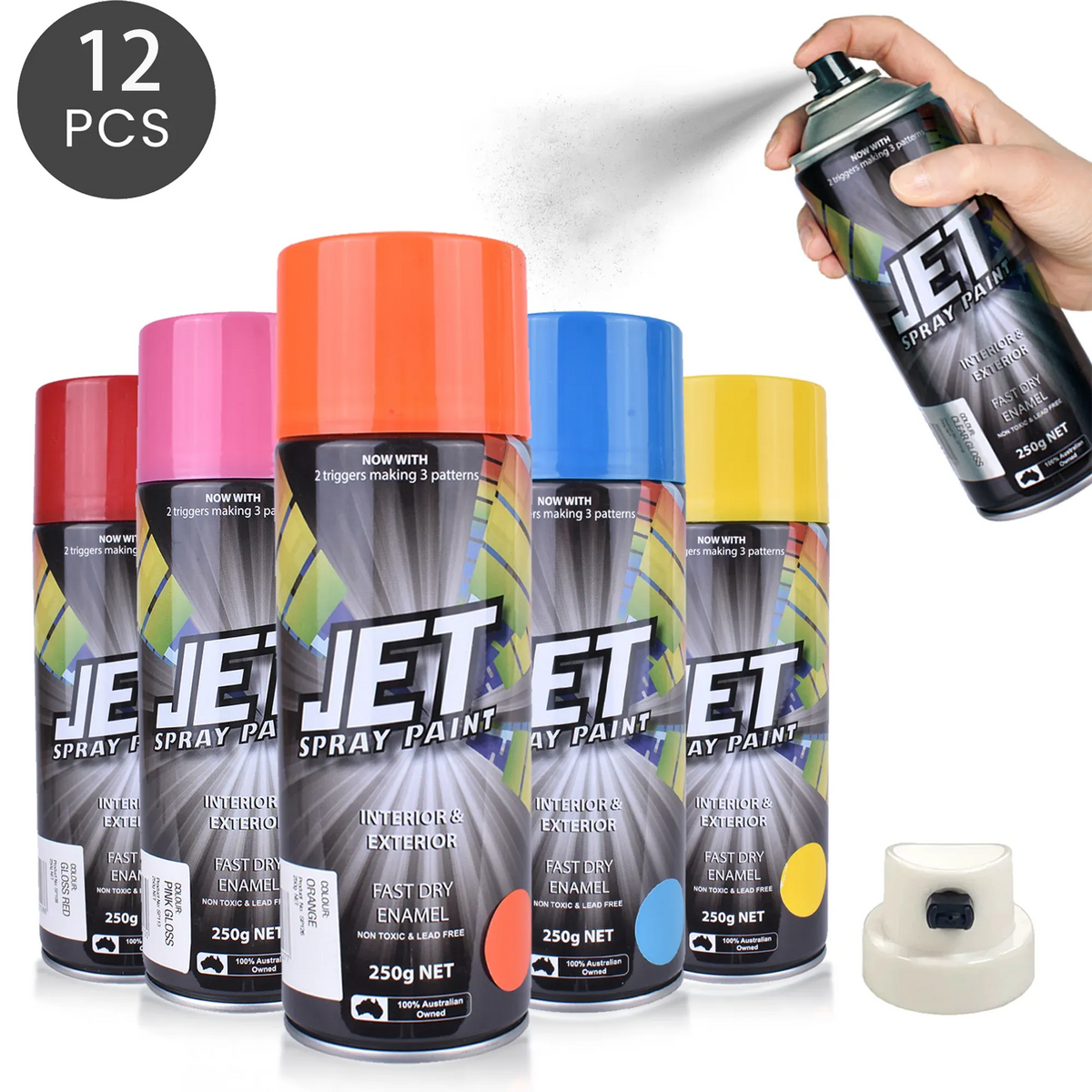 12 Pcs 250g Spray Paint Can For Interior and Exterior 26 colours Fast Dry - Gloss Black