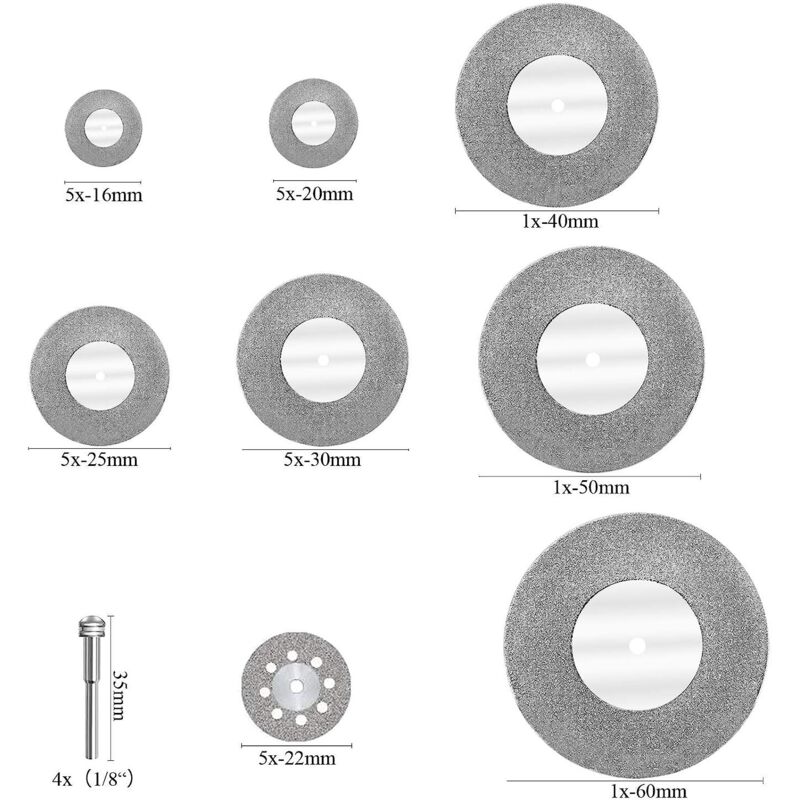 Diamond Cutting Discs 32pcs with 4 Mandrels 16-60mm for Glass Stone Wood Metal Ceramic