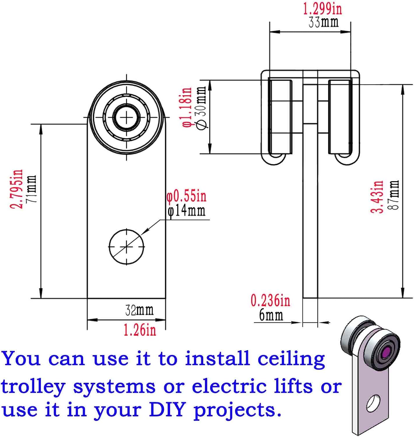 2Pcs 4 Wheel Trolley Assembly Rollers Four Bearing Trolley