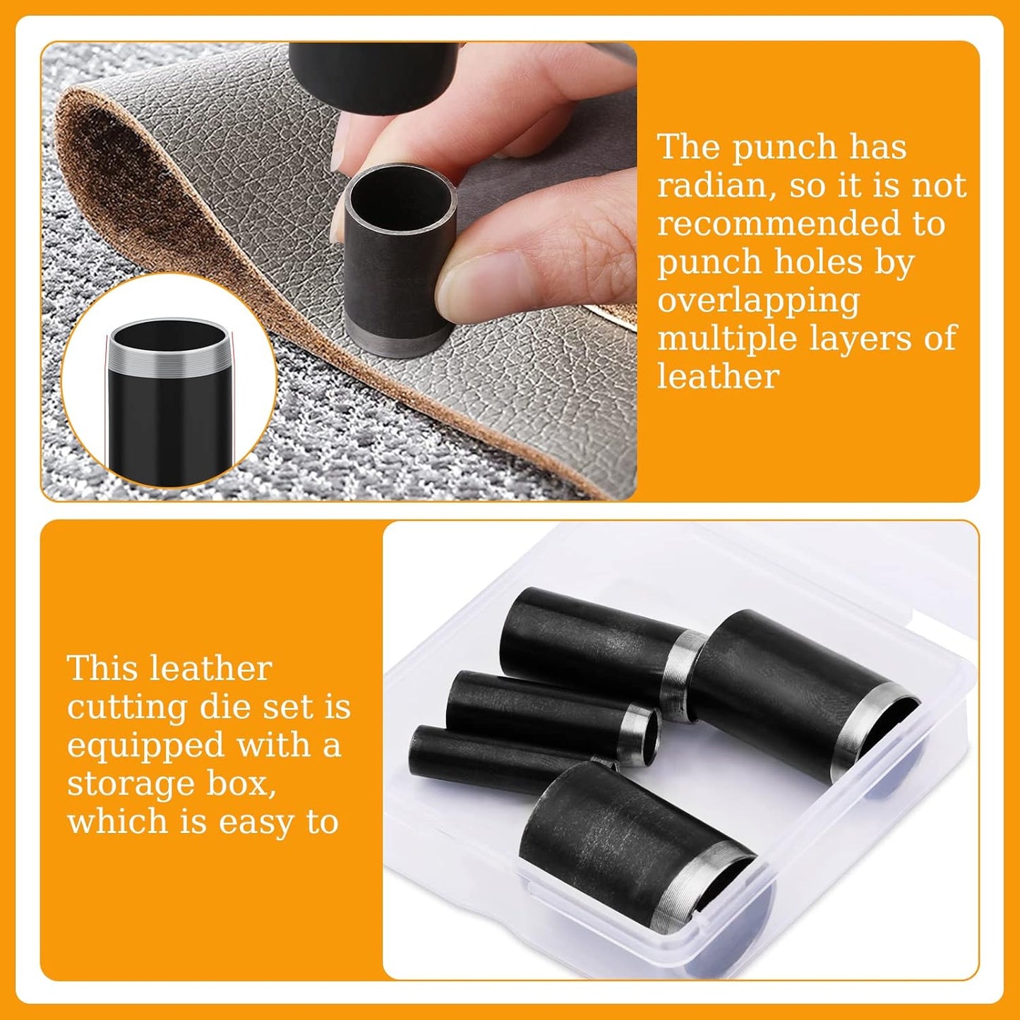 5 Sizes Round Hole Punch, Hollow Punch Cutter Tool Set with Storage Case