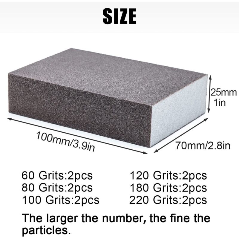 12 pcs Sanding Sponges, Sanding Blocks Kit Polishing Grit 60/80/100/120/180/220 Washable Reusable