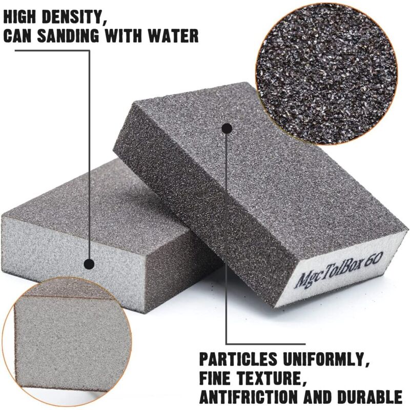 12 pcs Sanding Sponges, Sanding Blocks Kit Polishing Grit 60/80/100/120/180/220 Washable Reusable