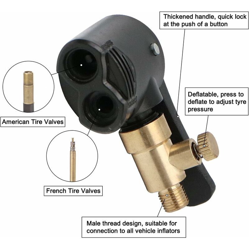 2 pcs Car Tire Valve Adapter, Inflator Nozzle, Adapter, Threaded Replacement Pump Head With Double Valve, For Car,
