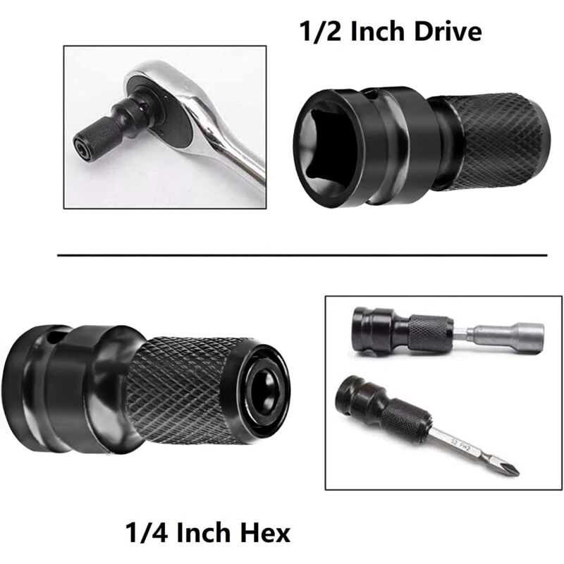 Impact Socket Driver Bit, 1/2" Square To 1/4" Hex Socket Adapters