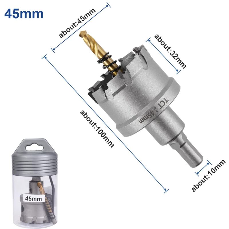 Bi-Metal Hole Saw, 45Mm Industrial Grade Stainless Steel Tct Carbide
