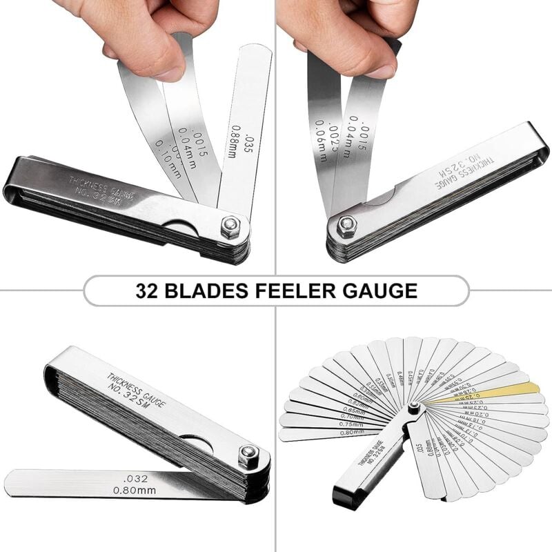 Precision Feeler Gauges, 32 Blades Metric/Imperial Marking Gap Gauge