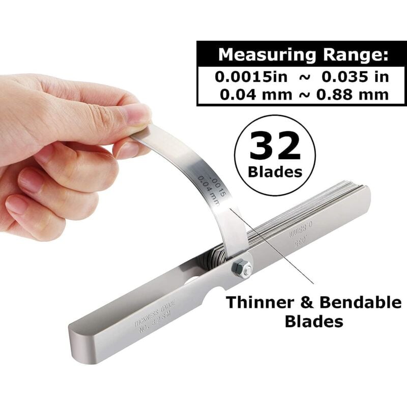 Precision Feeler Gauges, 32 Blades Metric/Imperial Marking Gap Gauge