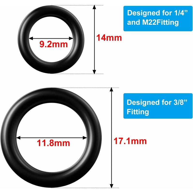 Pressure Washer O-Rings Replacement For 1/4 Inch, 3/8 Inch, M22