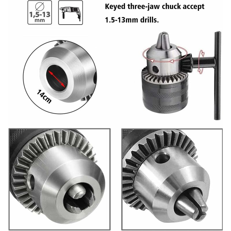 1.5-13Mm Drill Chuck 1/2-20 Unf With Sds Plus Adapter And Wrench Drill