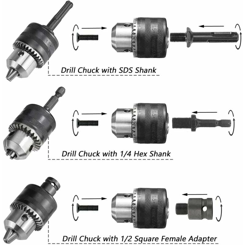 1.5-13Mm Drill Chuck 1/2-20 Unf With Sds Plus Adapter And Wrench Drill