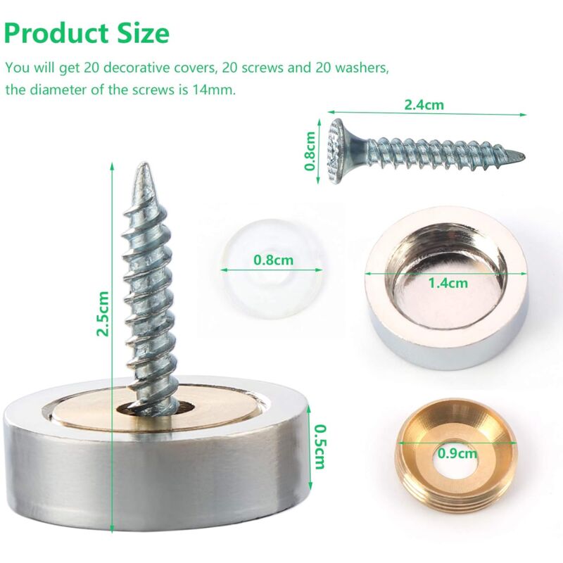 Brushed Stainless Steel Screws with Decorative Caps For Mirrors