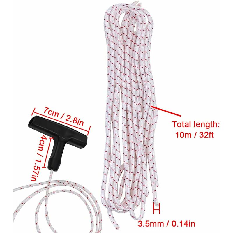 Starter Rope/Pull Cord (3.5Mm 10M) With Starter Handle, Lawn Mower