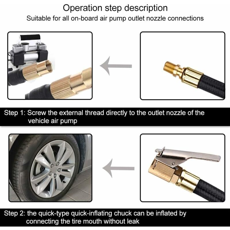 Tire Inflator Pump Hose, Motorcycle Valve Air Rubber Hose Lock-On