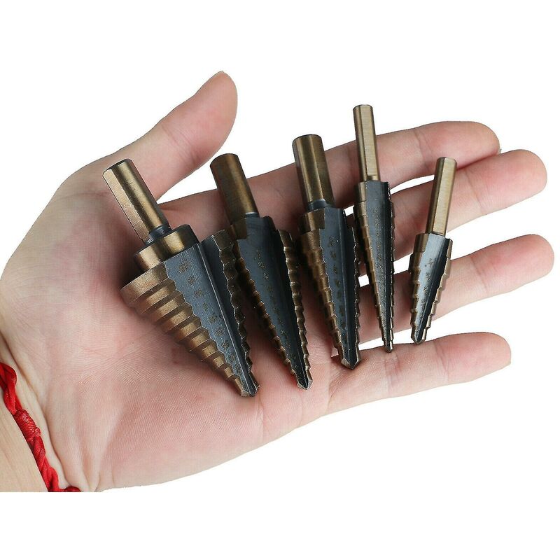 5 pcs Metal Step Drill Bit, 5-35Mm Hss Titanium Conical Triangle Metal Step Cutter For Steel, Wood, Brass, Aluminum, Pvc