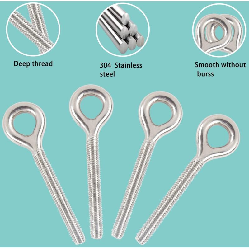 M6 304 Stainless Steel Ring Long Screw Threaded ROd Ring Bolt 10 pcs