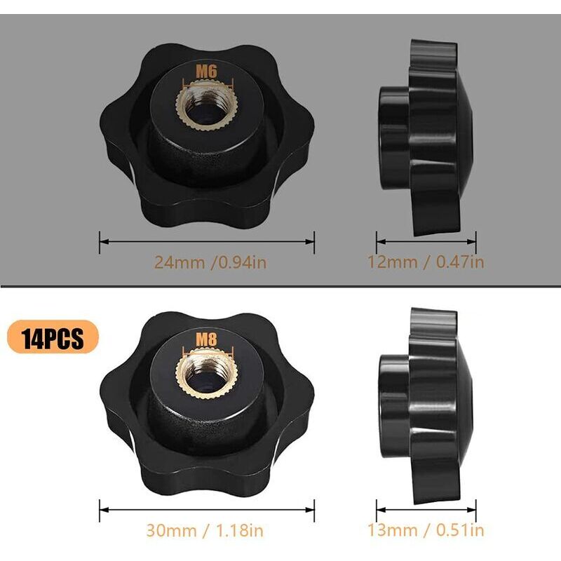 M8 Female Thread Clamping Knob, Star Head Clamping Nuts Knob, Clamping Nuts Star Shape Handle, Female Thread Black