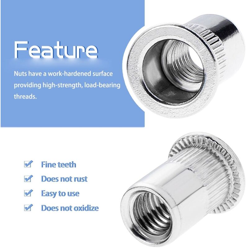 100 pcs M6 Stainless Steel Rivet Nuts Flat Thread Rivet Nuts