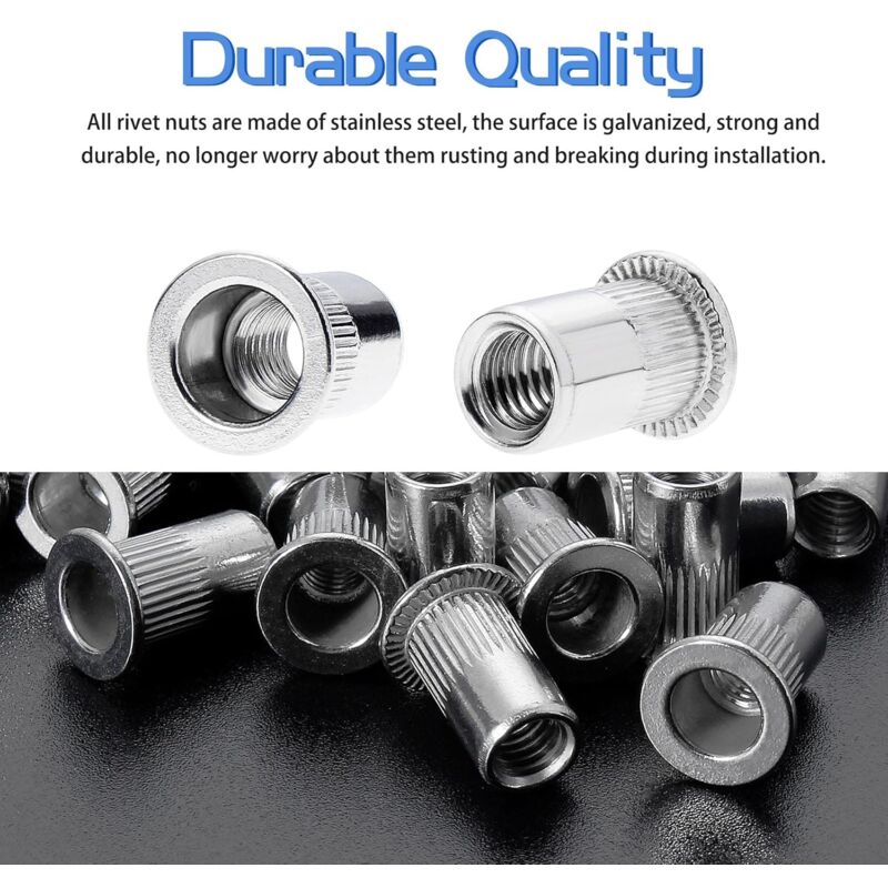 100 pcs M6 Stainless Steel Rivet Nuts Flat Thread Rivet Nuts