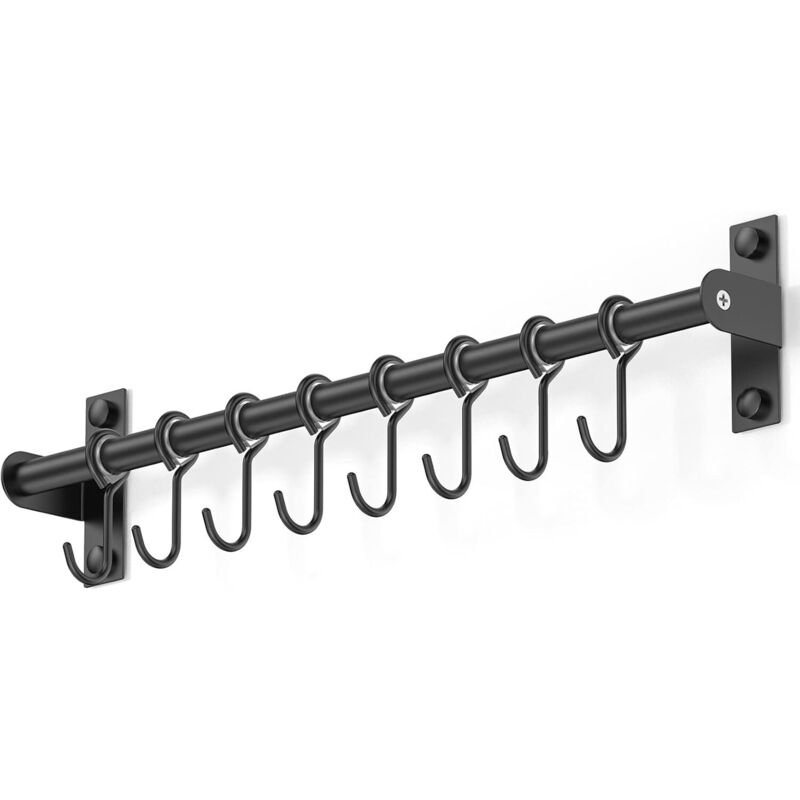 Wall Mounted Stainless Steel Utensil Holder With 8 Sliding Hooks