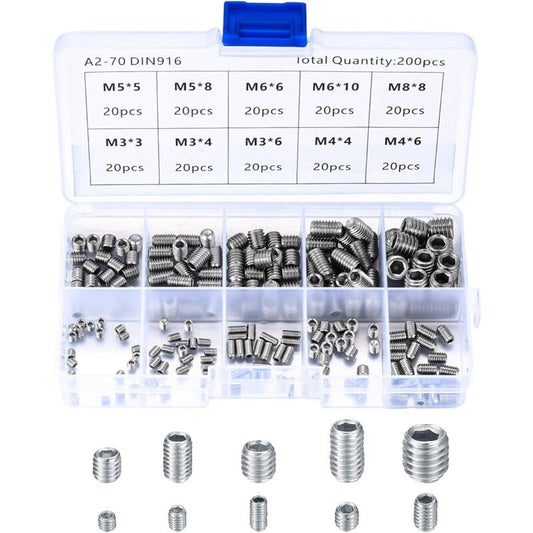 S/S Grub Screws, M3 M4 M5 M6 M8 Machine Screws, Assortment Kit