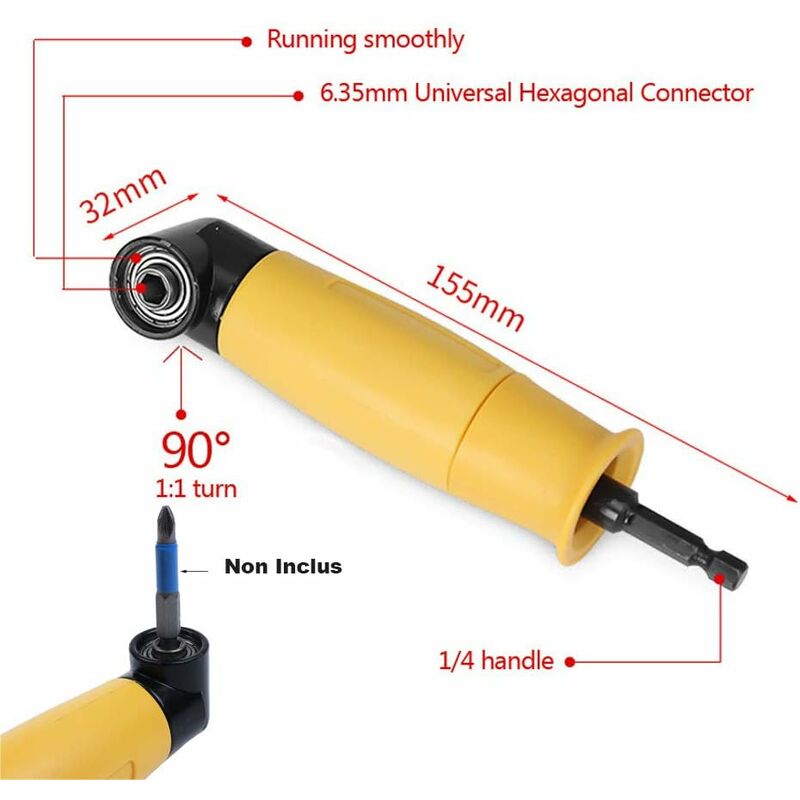 90 Degree Right Angle Drill Adapter Yellow Angle Driver 6.35Mm