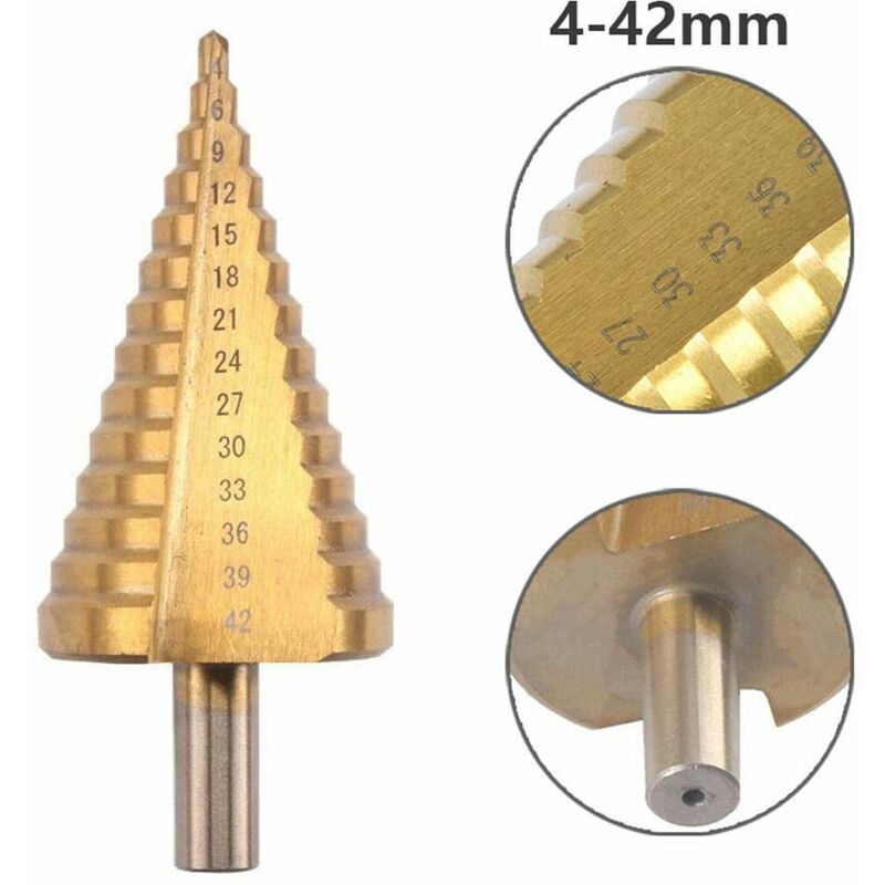 Step Cone Drill Bit - 4-42Mm - 14 Sizes - High Speed Steel ROund Shank Hole Cutter Tool