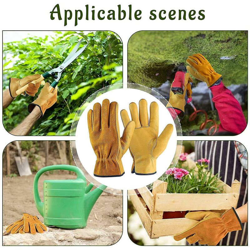 Cowhide Work Gloves, For Drivers, Diy, Gardening, Storage, Farm Work, Multifunctional (Xl, Yellow)