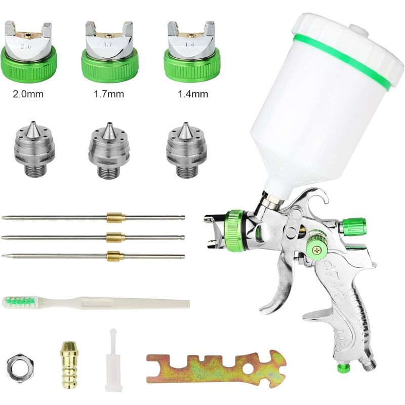 Hvlp Professional Paint Spray Gun 600Cc With 3 Nozzles 1.4Mm 1.7Mm 2.0Mm,