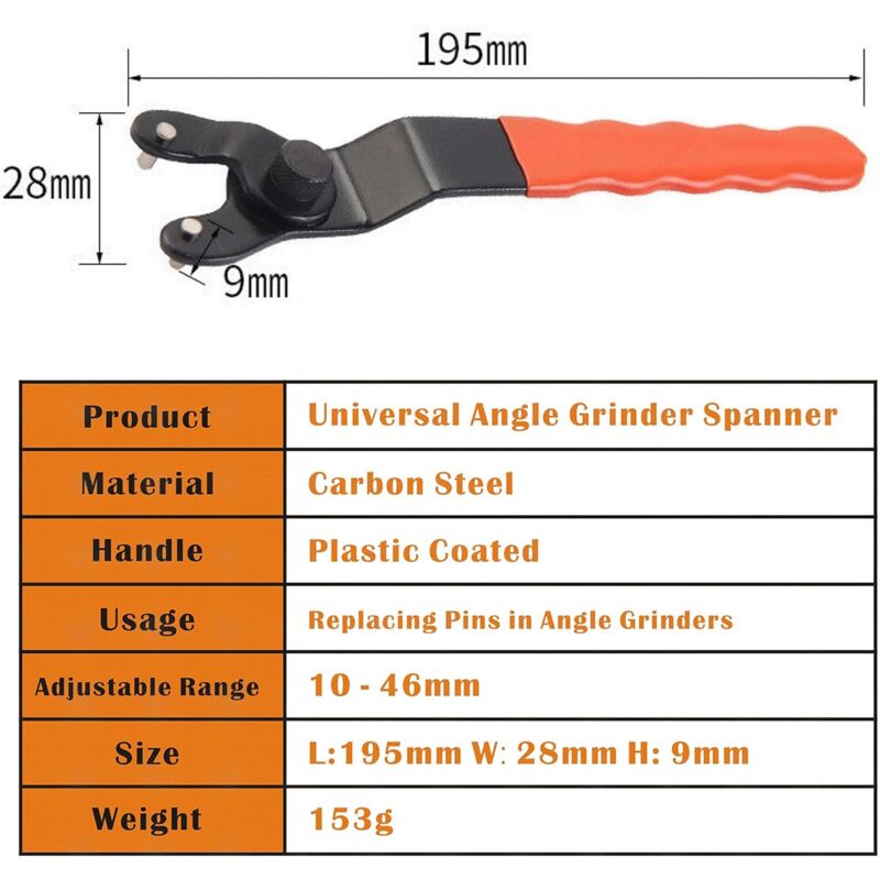 Universal Wrench For Angle Grinder 10-46Mm With Plastic Anti-Slip Handle