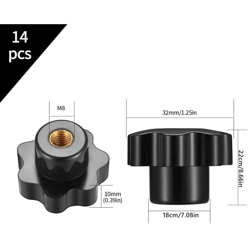 14 pcs M8 Knurled Thread Clamping Knob, Star Knobs Handle Internal Thread For Mechanical Devices, Instruments