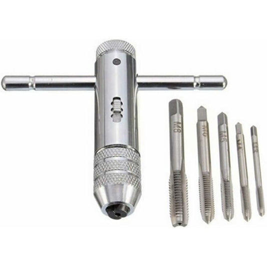 T Bar Handle Ratchet Tap Holder, Adjustable Tap Wrench With 5 pcs
