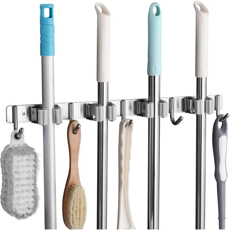 Stainless Steel Wall Mounted Broom Holder, Wall Mounted