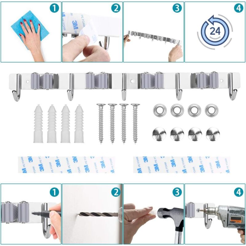 Stainless Steel Wall Mounted Broom Holder, Wall Mounted