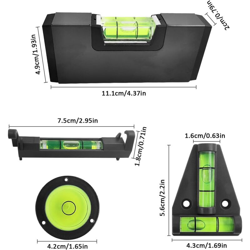 4 pcs Mini Spirit Level, Black Spirit Level, Magnetic Spirit Level, Camping Level, Small Spirit Level For Construction,