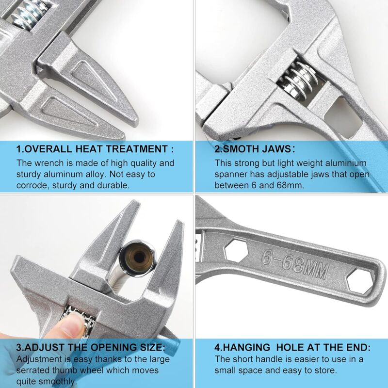Adjustable Wrench 6-68Mm Adjustable Wrench Short Shank Large Openings Ultra Thin And Lightweight Plumber Tool Wrench