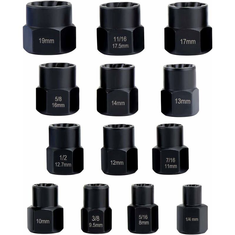 13 pcs Twist Socket Set, 9.5Mm DAmaged Bolt Extractor, Handle Nut Extractor Socket Sets For Locking Wheel Nut Removal
