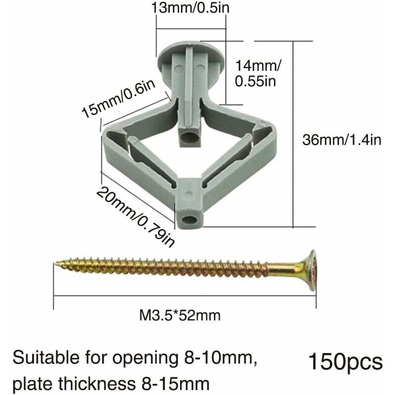 150 Pieces Plasterboard Anchors, Plasterboard Anchors With Screws, Plasterboard Wall Fixings, Hollow Wall Fixings, For