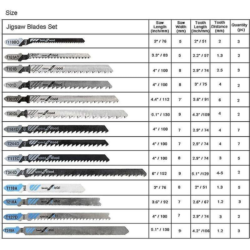 48 pcs T-Shank Jigsaw Blades, Made Of Hcs/Hss, With Storage Case For Cutting Wood, Plastic And Metal
