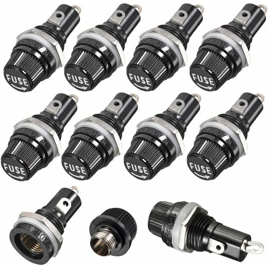 5x20mm Fuse Holder Ac 10A 250V Black Screw Cap Fuse Holder, Panel