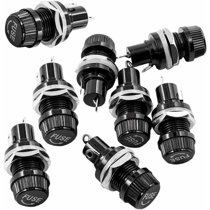 10 pcs 5 X 20Mm Fuse Holder Ac 10A 250V Black Screw Cap Fuse Holder, Panel Mount Screw Cap Fuse Holder