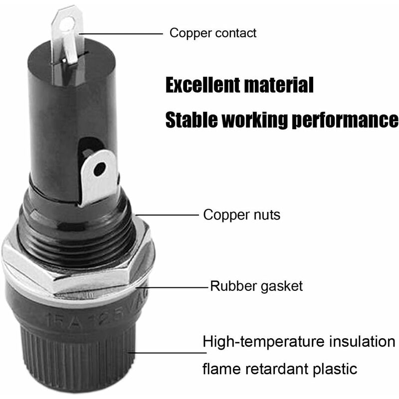 10 pcs 5 X 20Mm Fuse Holder Ac 10A 250V Black Screw Cap Fuse Holder, Panel Mount Screw Cap Fuse Holder
