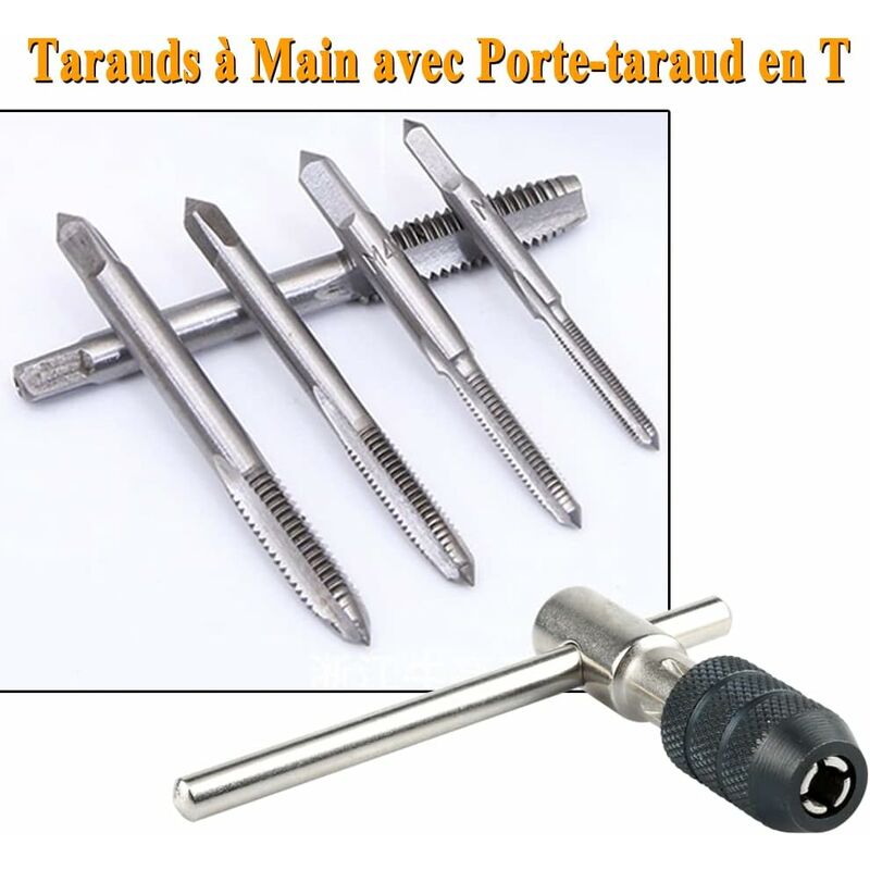 5 pcs Metric Hand Straight Flute Taps Assortment M3 M4 M5 M6 M8 With 1Pc Adjustable Wrench, Steel Thread Tap Set With