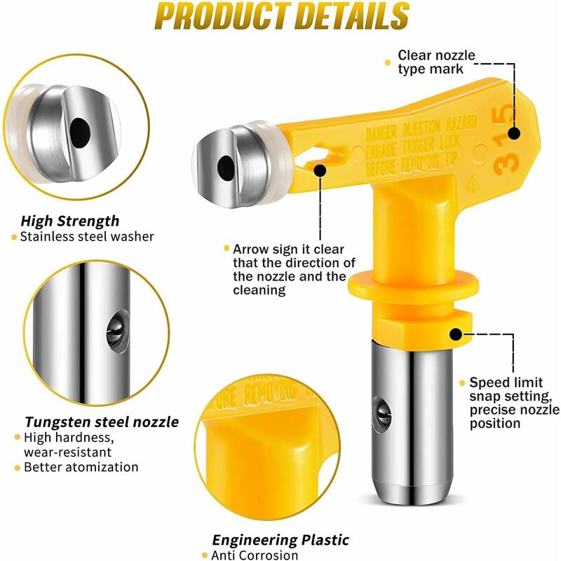 6 pcs Airless Nozzle,Airless Spray Gun Nozzle For High Pressure Paint Gun(Type 413,415,417,419,423,425)