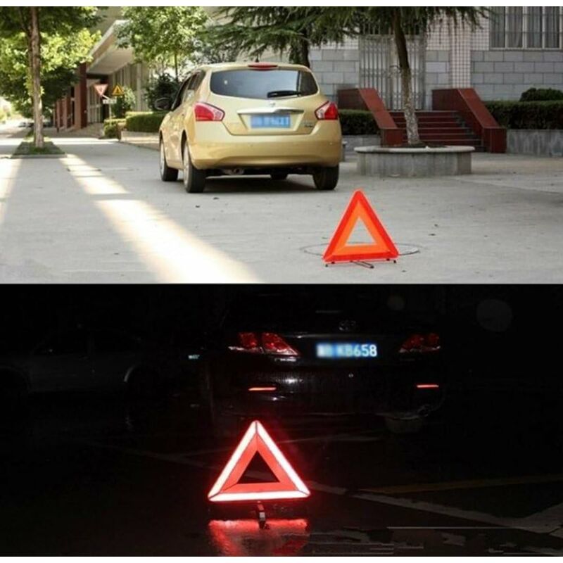Red Car Emergency Reflective Triangle, Foldable Triangular Warning Sign For Cars